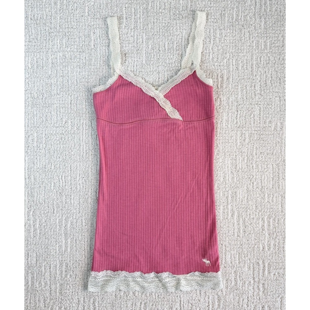Vintage Abercrombie Pink Lace Trim Ribbed babydoll Cami Tank Y2K Bella Swan